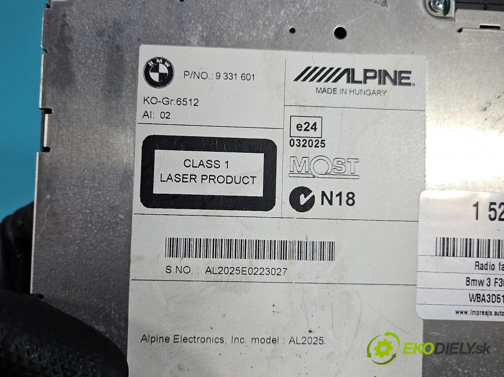 Bmw 3 F30 2011-2018 2.0d 184hp manual 135 kW 1995 cm3 4- Radio originál 9331601