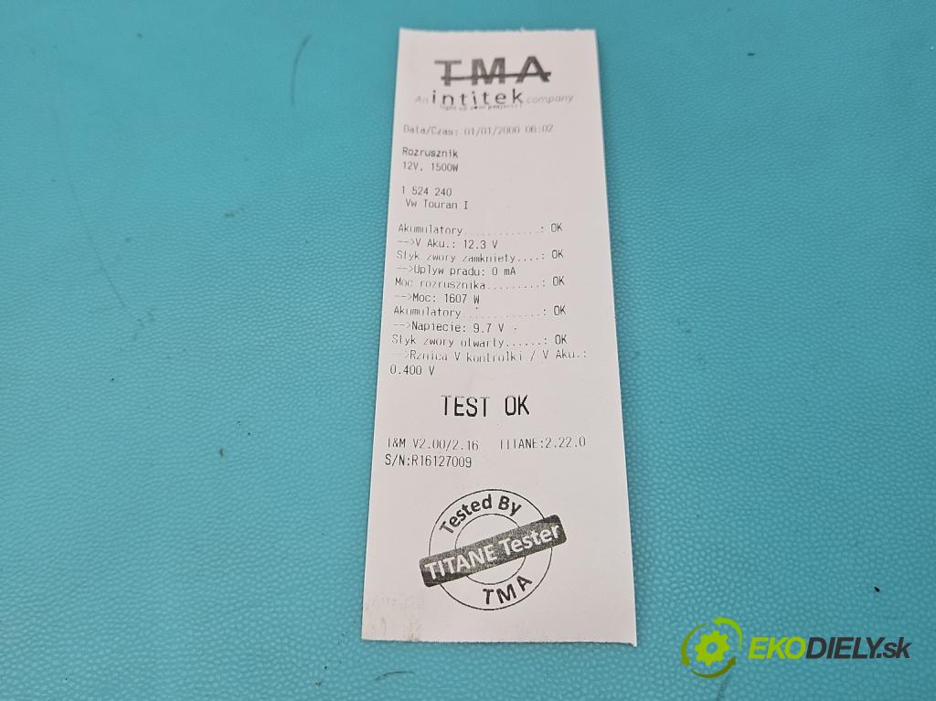 Vw Touran I 2003-2015 1.9 tdi 101 hp manual 74 kW 1896 cm3 5- startér: 02Z911023H (Startér)