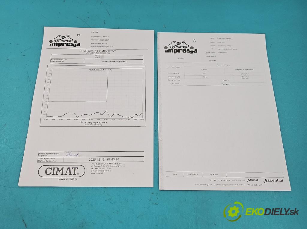 Ford Mondeo Mk3 2000-2007 2.0 tdci 131 HP manual 96 kW 1998 cm3 5- turbodúchadlo, turbo repasovaná 728680-7