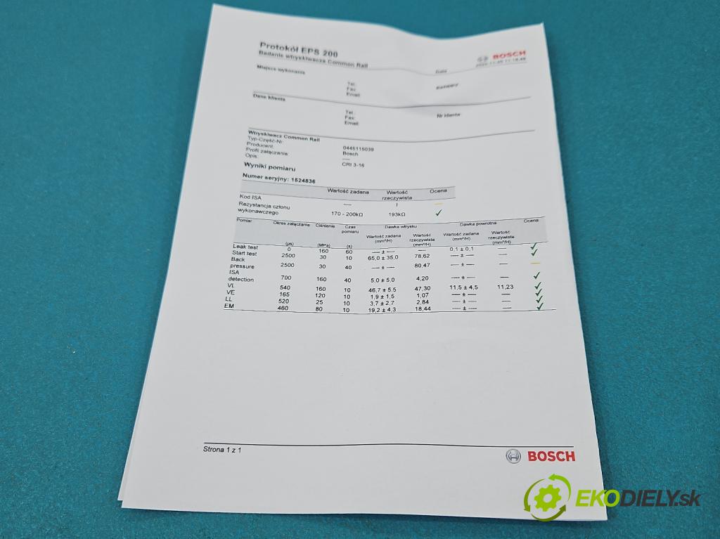 Audi A6 C6 2004-2011 2.7 TDI 179KM automatic 132 kW 2698 cm3 5- vstrek 0445115039 (Vstrekovač paliva)