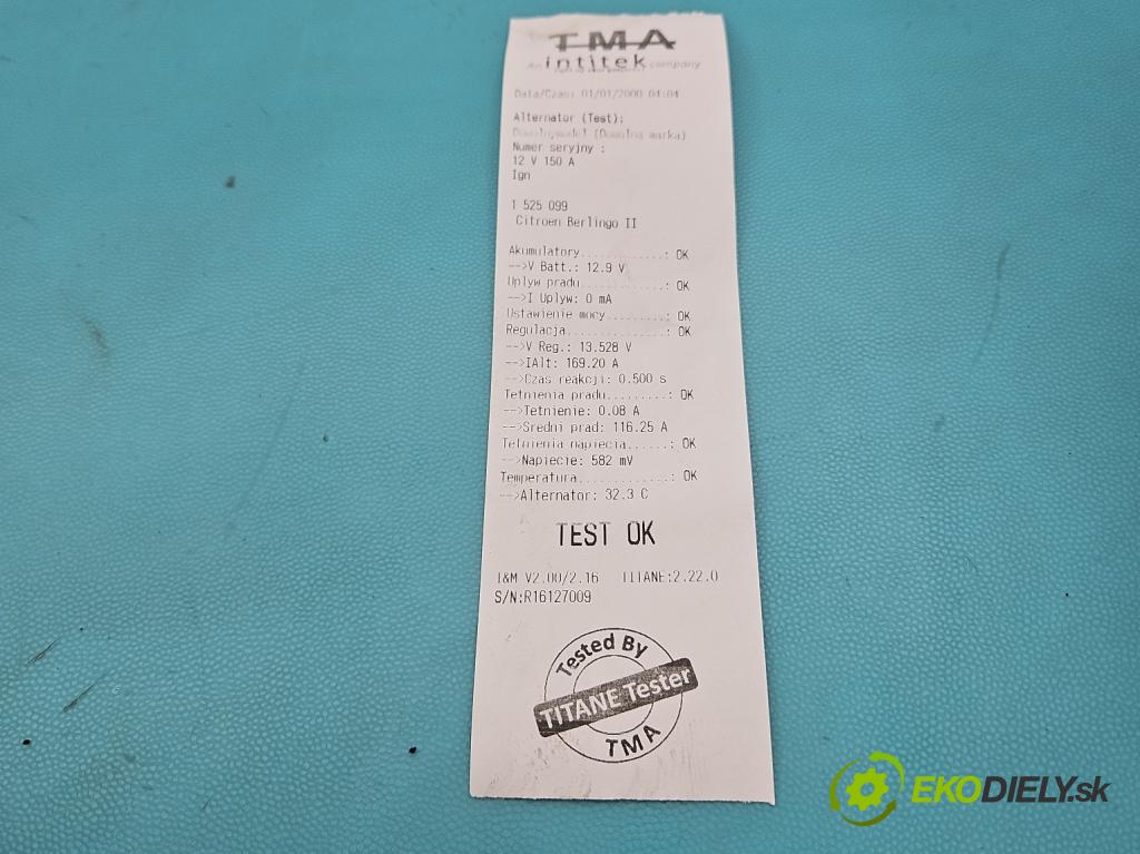 Citroen Berlingo II 2008-2018 1.6 hdi 90 HP manual 66.2 kW 1560 cm3 5- Alternator  (Alternátor)