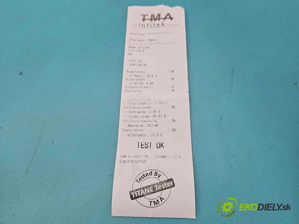 Audi A3 8L 1996-2003 1.8 20V 125 HP manual 92 kW 1781 cm3 3- Alternator 037903025D (Alternátor)