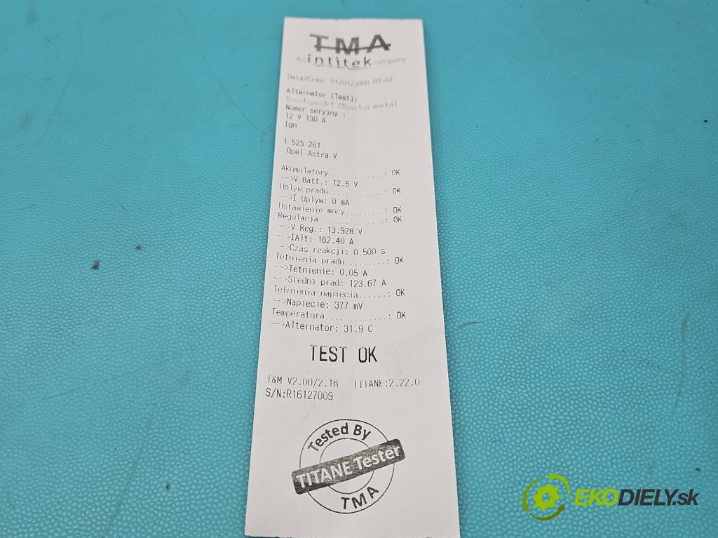 Opel Astra V  2015-2022 1.6 CDTI 110 HP manual 81 kW 1598 cm3 5- Alternator 13587304 (Alternátor)