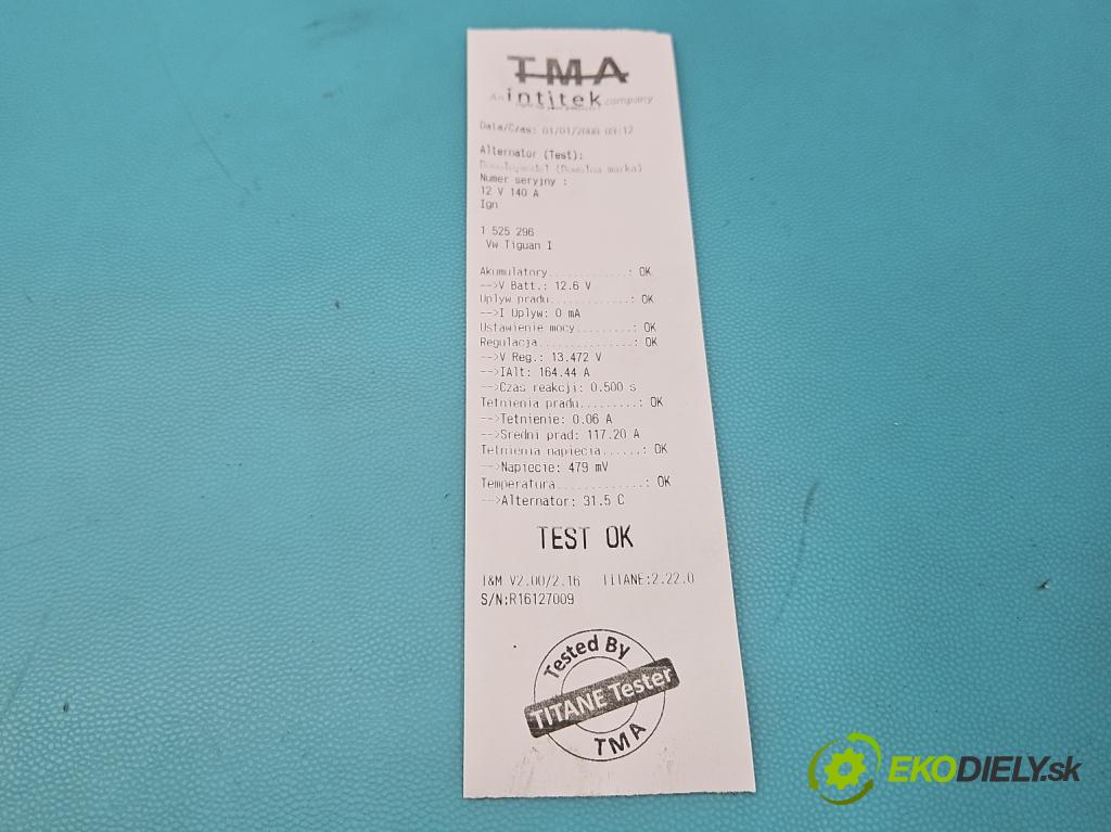 Vw Tiguan I 2007-2016 2.0d 140 HP manual 103 kW 1968 cm3 5- Alternator 03L903023A (Alternátor)