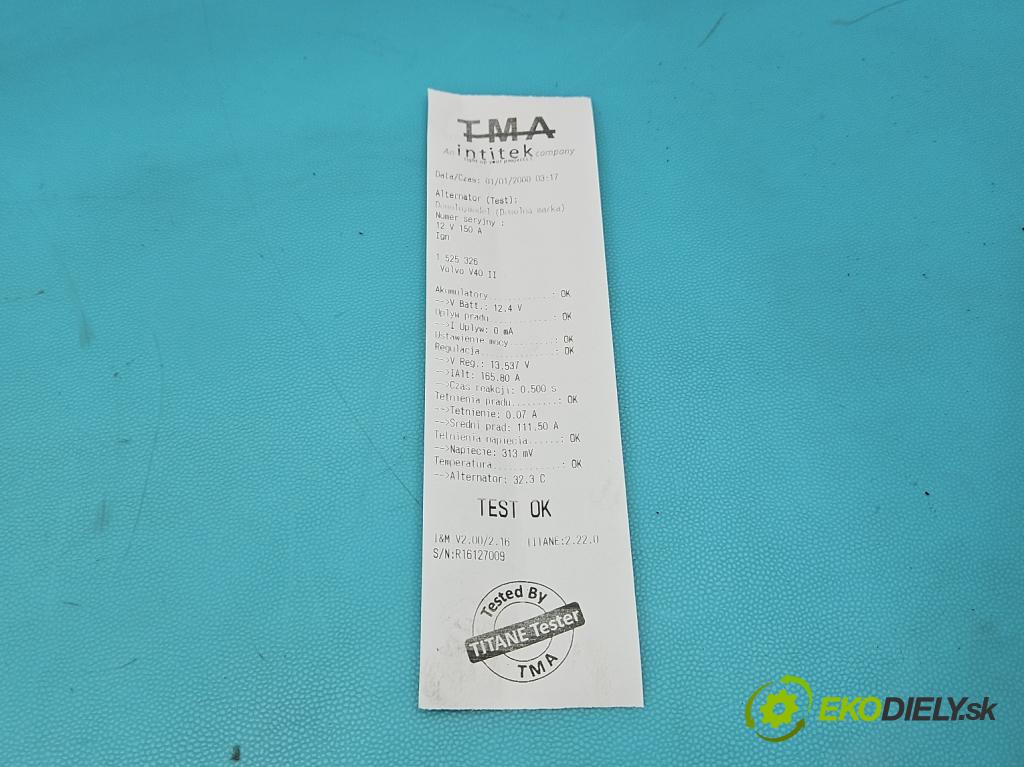 Volvo V40 II 2012-2019 1.6 T3 150 HP manual 110 kW 1596 cm3 5- Alternator 30644798 (Alternátor)