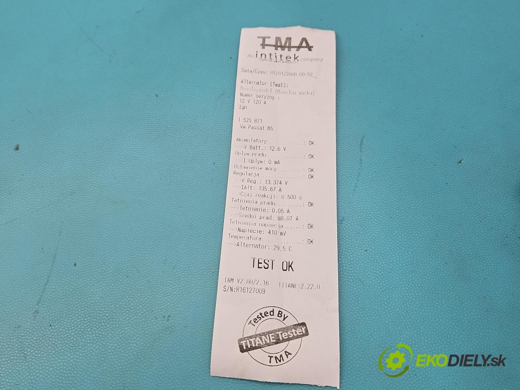 Vw Passat B5 1995-2005 1.9 TDI 131 HP manual 96 kW 1896 cm3 4- Alternator 028903031 (Alternátor)