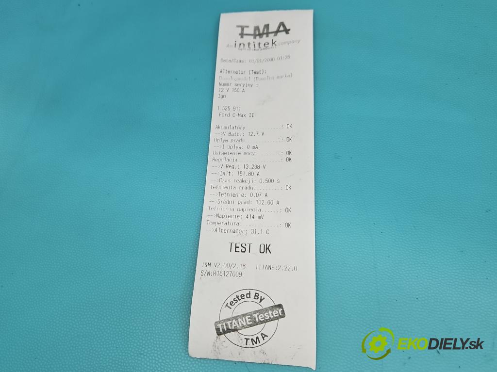 Ford C-Max II 2010-2019 2.0 TDCI 140 HP automatic 103 kW 1997 cm3 5- Alternator AV6N-10300-MD (Alternátor)