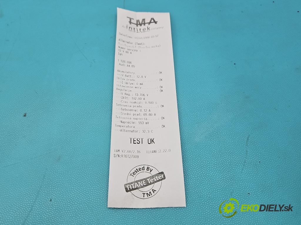 Audi A4 B5 1994-2001 1.8 20V (ADR) 125 HP manual 92 kW 1781 cm3 4- Alternator  (Alternátor)