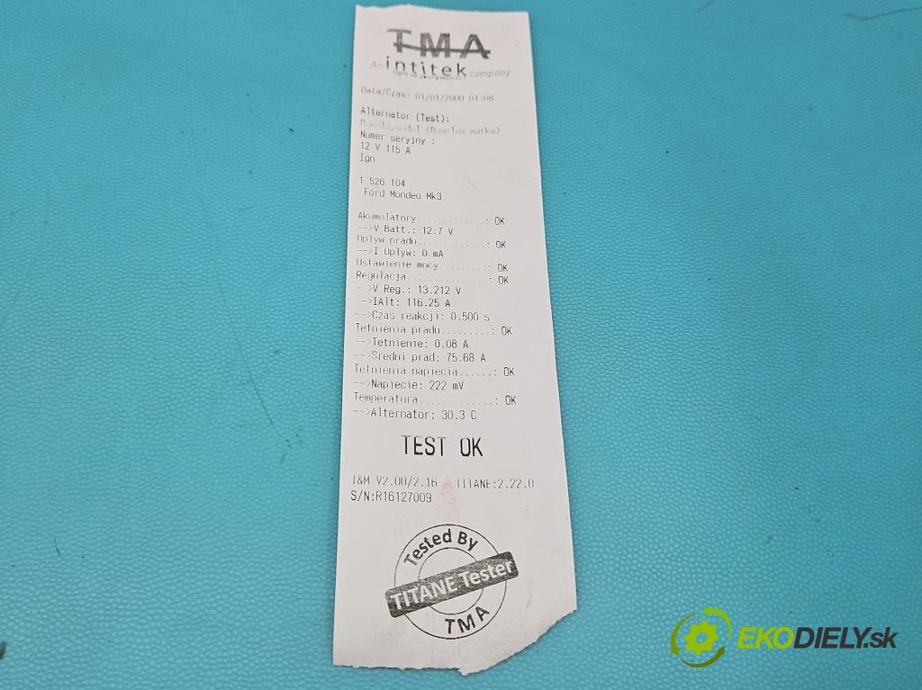 Ford Mondeo Mk3 2000-2007 1.8 16V 125 HP manual 92 kW 1798 cm3 5- Alternator 020618 (Alternátor)