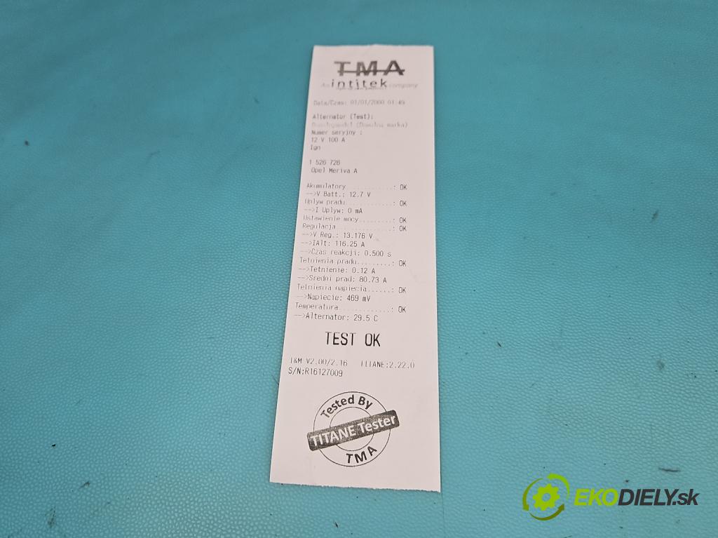 Opel Meriva A 2002-2010 1.6 16V 101 HP manual 74 kW 1598 cm3 5- Alternator 0124415002 (Alternátor)