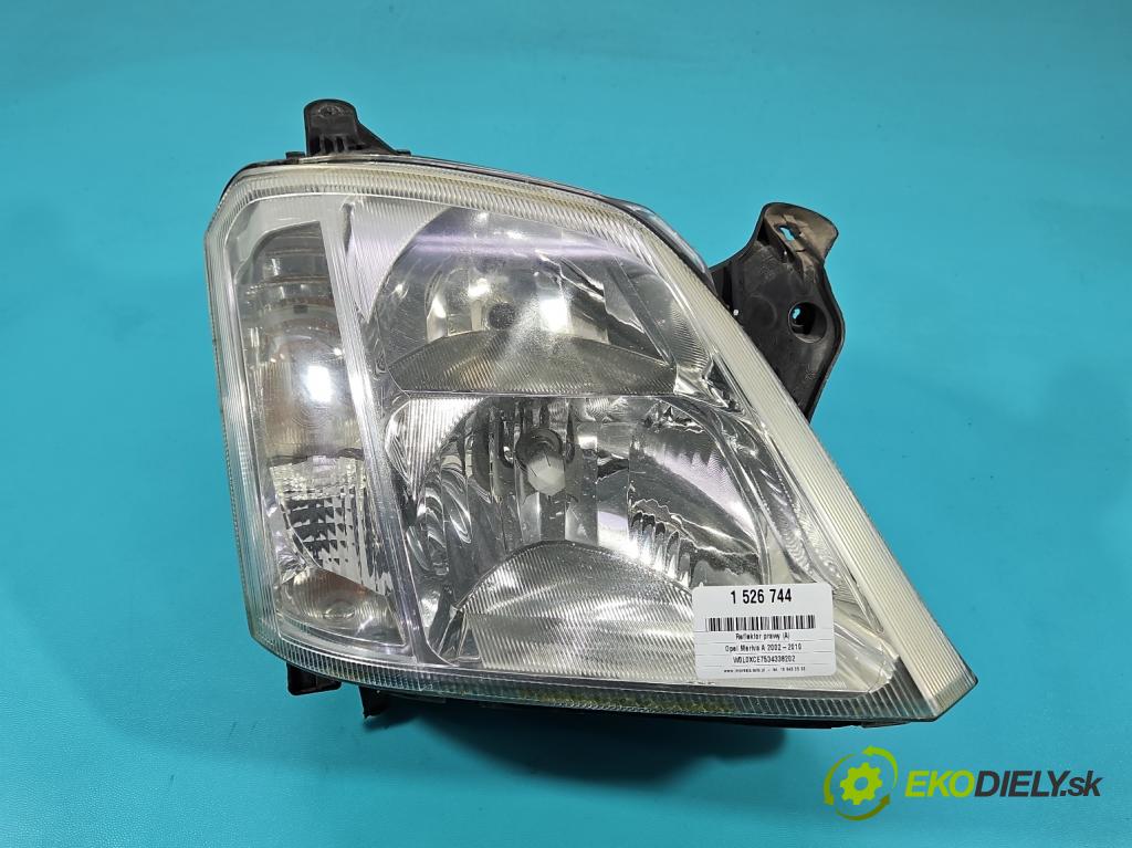 Opel Meriva A 2002-2010 1.6 16V 101 HP manual 74 kW 1598 cm3 5- Reflektor: pravý 93321053 (Svetlo predné pravé)
