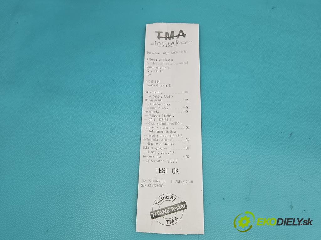 Skoda Octavia II 2004-2013 2.0 TDI 170 HP manual 125 kW 1968 cm3 5- Alternator 06F903023F (Alternátor)