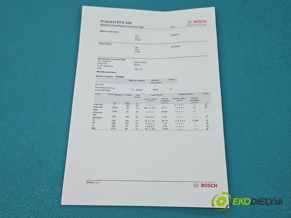 Skoda Octavia II 2004-2013 2.0 TDI 170 HP manual 125 kW 1968 cm3 5- vstrek 0445116030 (Vstrekovač paliva)