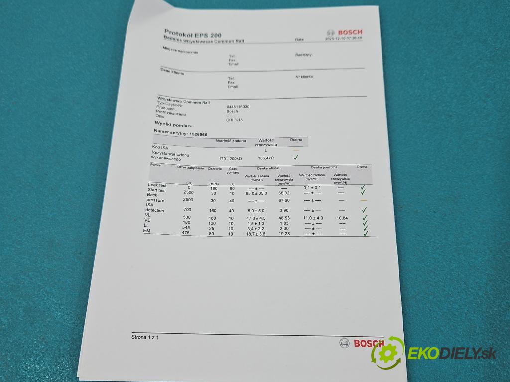 Skoda Octavia II 2004-2013 2.0 TDI 170 HP manual 125 kW 1968 cm3 5- vstrek 0445116030 (Vstrekovač paliva)
