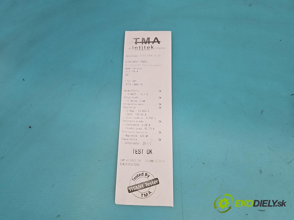 Alfa romeo Gt 1.9 jtd 937A5000 150 HP manual 110 kW 1910 cm3 3- Alternator 46782213 (Alternátor)