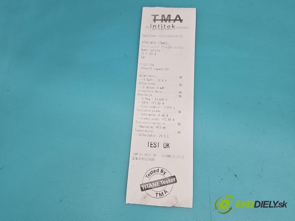 Renault Laguna III 2007-2015 2.0 16V 140 HP manual 103 kW 1997 cm3 5- Alternator 231000011R (Alternátor)