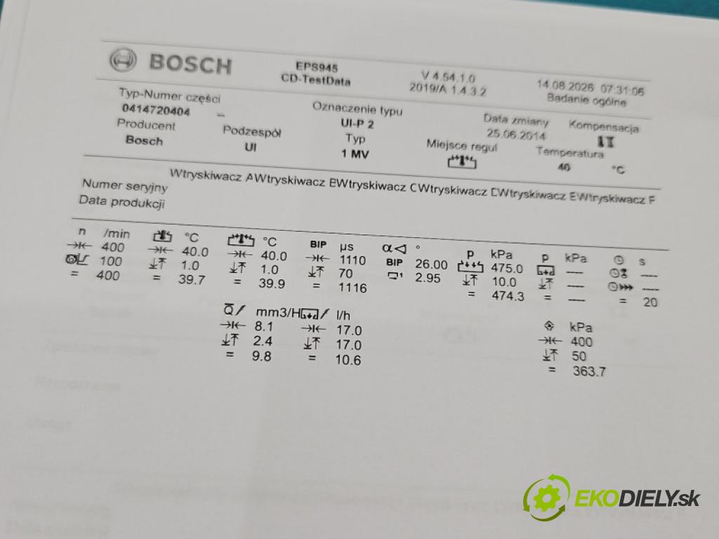 Vw Jetta V 2005-2010 2.0 tdi 140 hp manual 103 kW 1968 cm3 4- vstřikovací čerpadlo 0414720404 (Vstřikovač paliva)