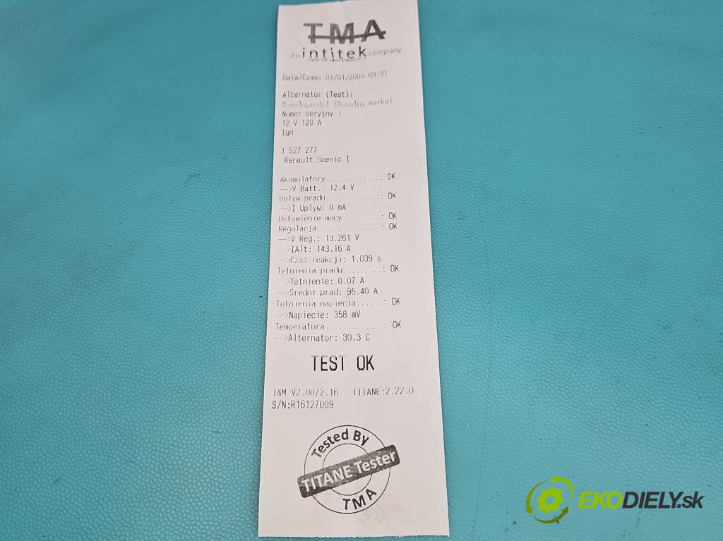 Renault Scenic I 1996-2003 1.9 DCI 102 HP manual 75 kW 1870 cm3 5- Alternator 8200054588 (Alternátor)