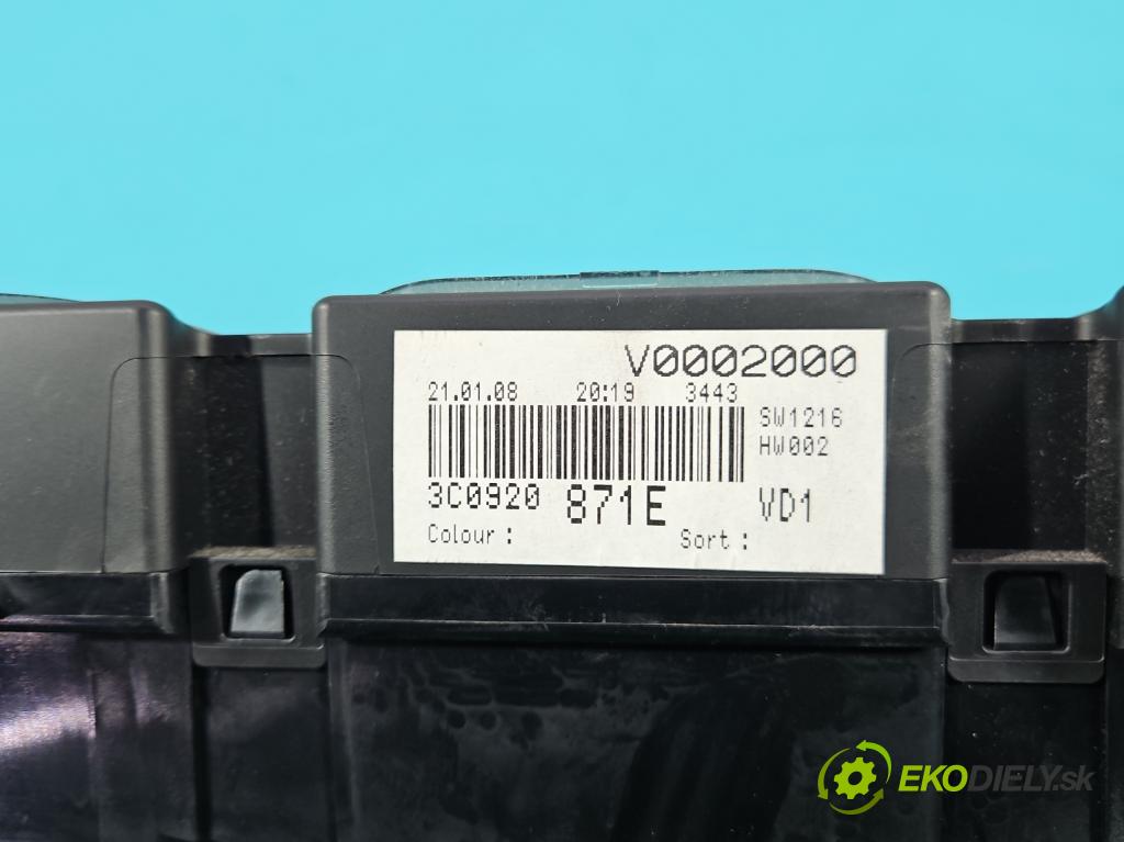 Vw Passat B6 2005-2010 1.9 TDI 105 HP manual 77 kW 1896 cm3 4- prístrojovka/ budíky 3C0920871E (Prístrojová doska)