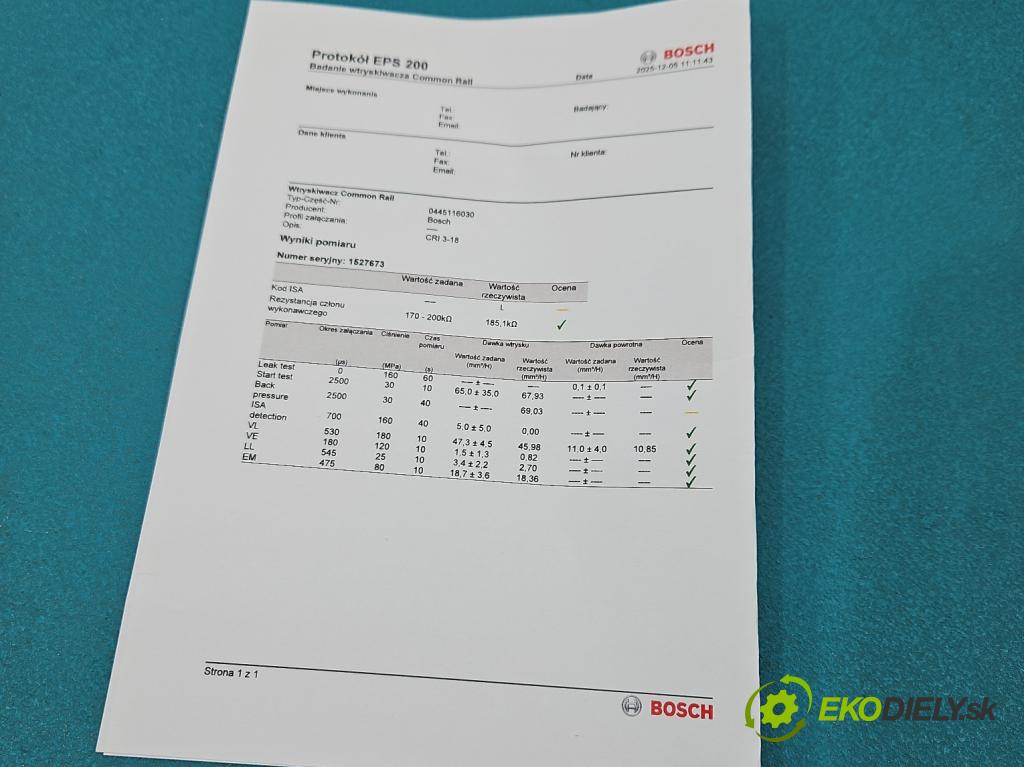 Vw Tiguan I 2007-2016 2.0 TDI 140 HP automatic 103 kW 1968 cm3 5- vstrek 0445116030 (Vstrekovač paliva)