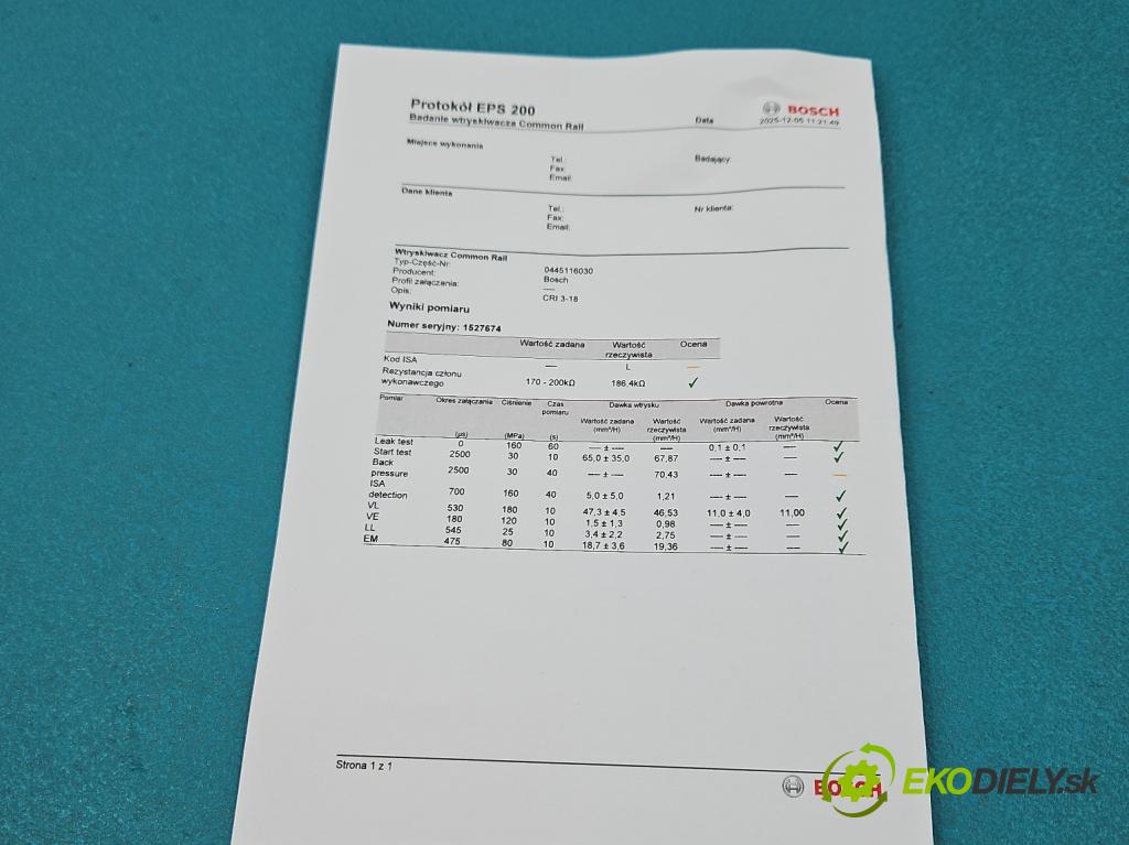 Vw Tiguan I 2007-2016 2.0 TDI 140 HP automatic 103 kW 1968 cm3 5- vstrek 0445116030 (Vstrekovač paliva)