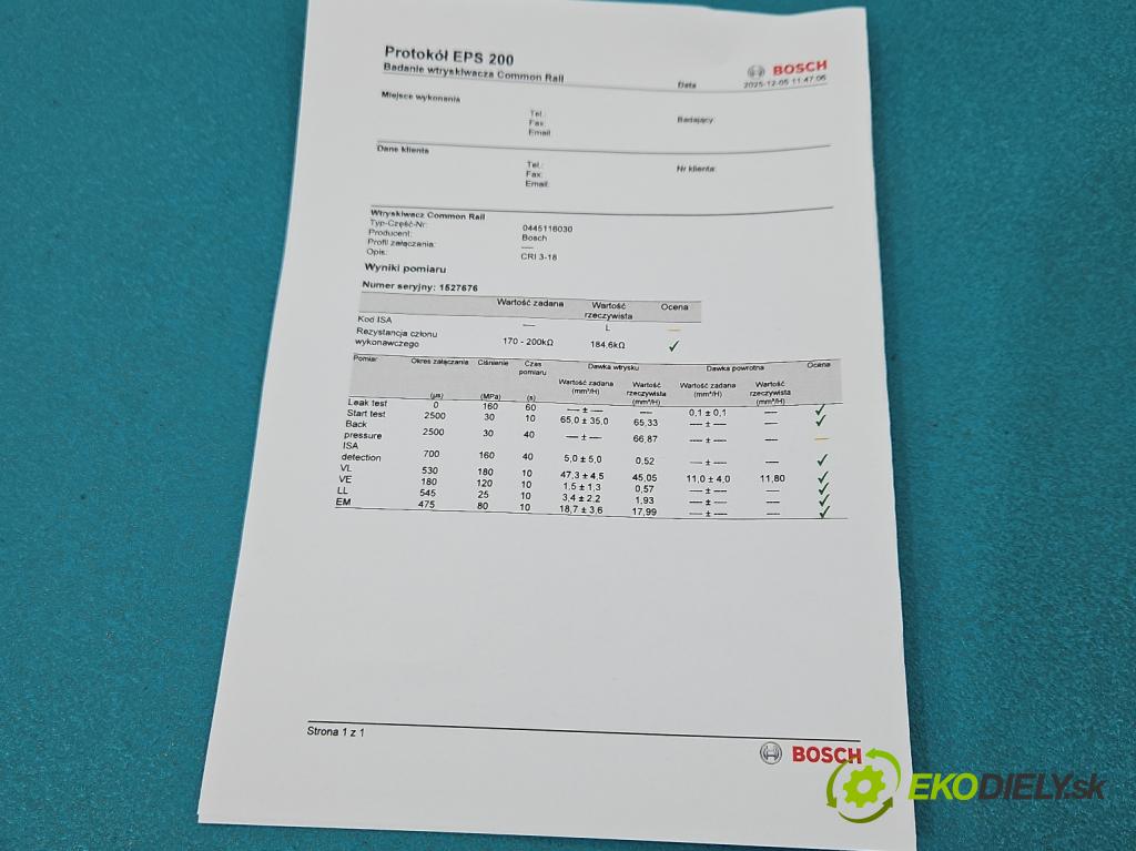 Vw Tiguan I 2007-2016 2.0 TDI 140 HP automatic 103 kW 1968 cm3 5- vstrek 0445116030 (Vstrekovač paliva)