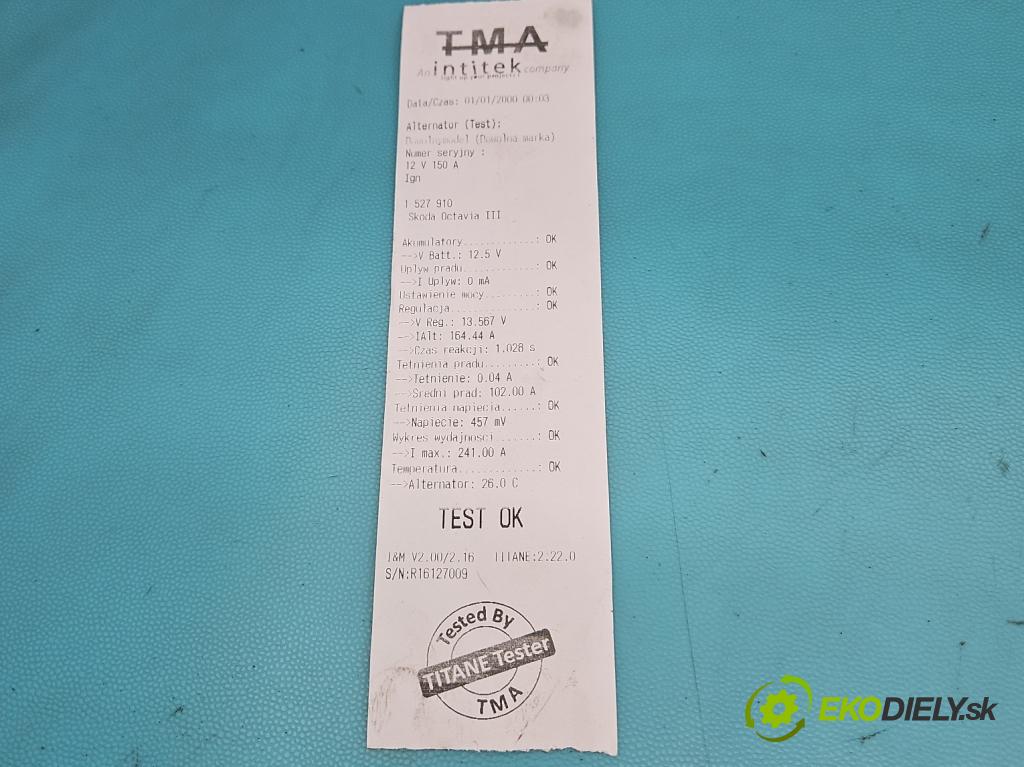 Skoda Octavia III 2013- 1.6 TDI 110 HP manual 81 kW 1598 cm3 5- Alternator 03L903023M (Alternátor)