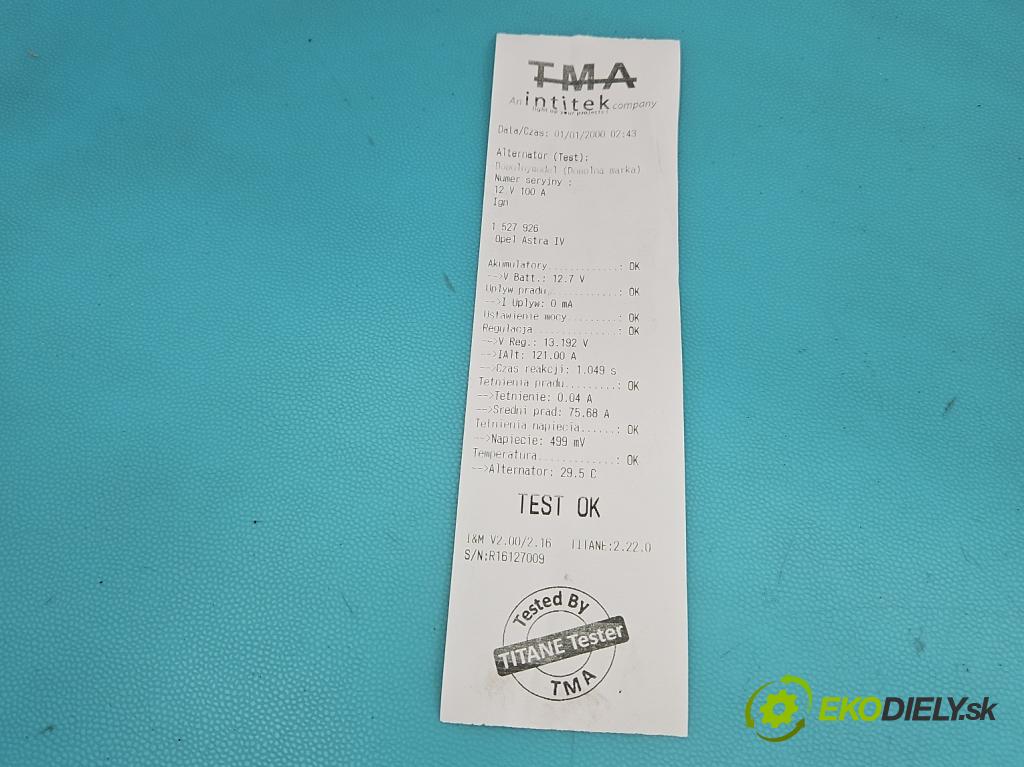 Opel Astra IV 2009-2015 1.4 16V 101 HP manual 74 kW 1398 cm3 5- Alternator 13500582 (Alternátor)