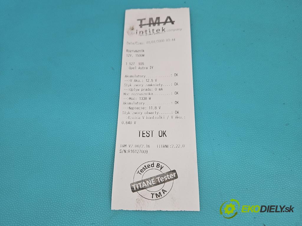 Opel Astra IV 2009-2015 1.4 16V 101 hp manual 74 kW 1398 cm3 5- startér: 0001107493 (Startér)