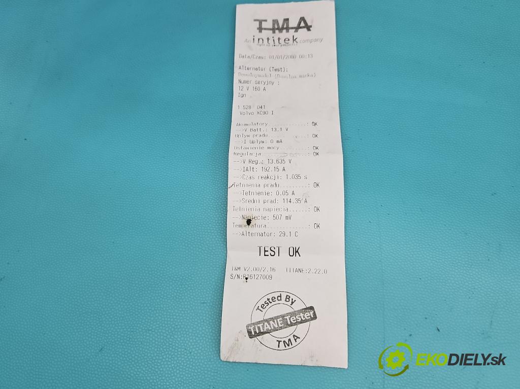 Volvo XC90 I 2002-2014 2.9 T6 272 HP automatic 200 kW 2922 cm3 5- Alternator (Alternátor)