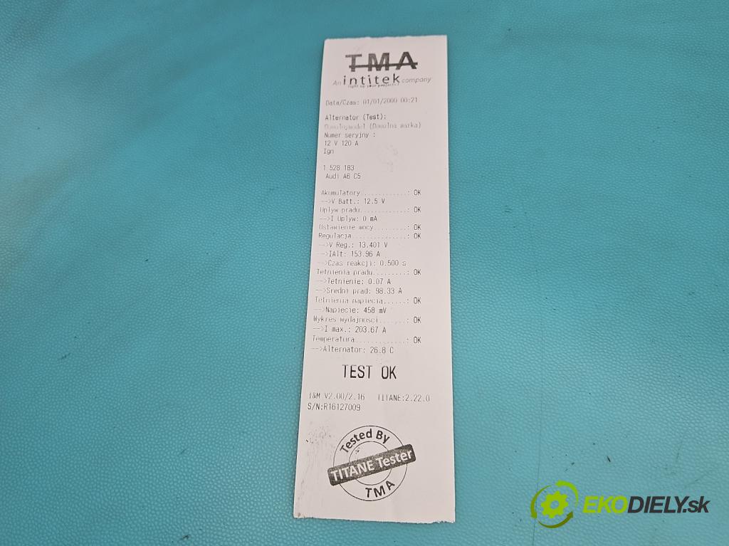 Audi A6 C5 1997-2004 1.8 T 150 HP manual 110 kW 1781 cm3 5- Alternator  (Alternátor)