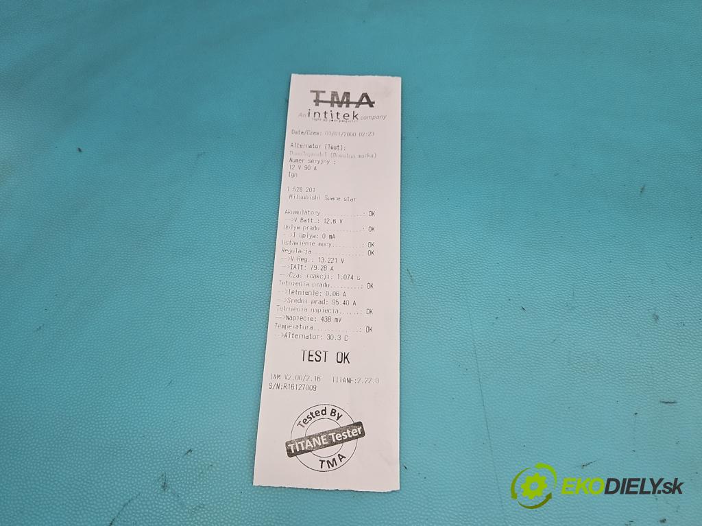 Mitsubishi Space star 1.3 16V 86 HP manual 63 kW 1299 cm3 5- Alternator 0124325010 (Alternátor)