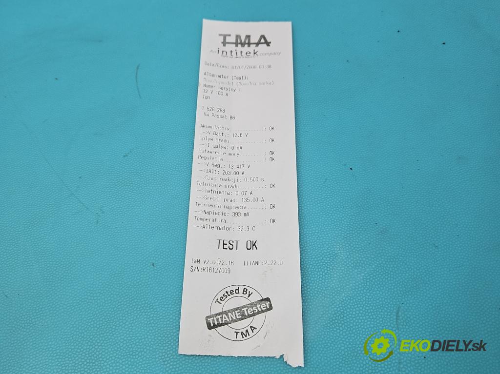 Vw Passat B6 2005-2010 1.9 TDI 105 HP manual 77 kW 1896 cm3 4- Alternator 021903026L (Alternátor)