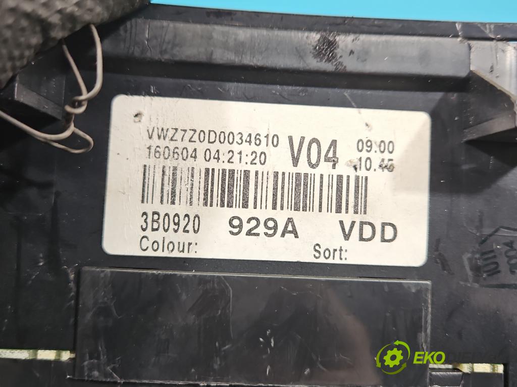 Vw Passat B5 1995-2005 1.9 TDI 131 HP manual 96 kW 1896 cm3 5- prístrojovka/ budíky 3B0920929A (Prístrojová doska)