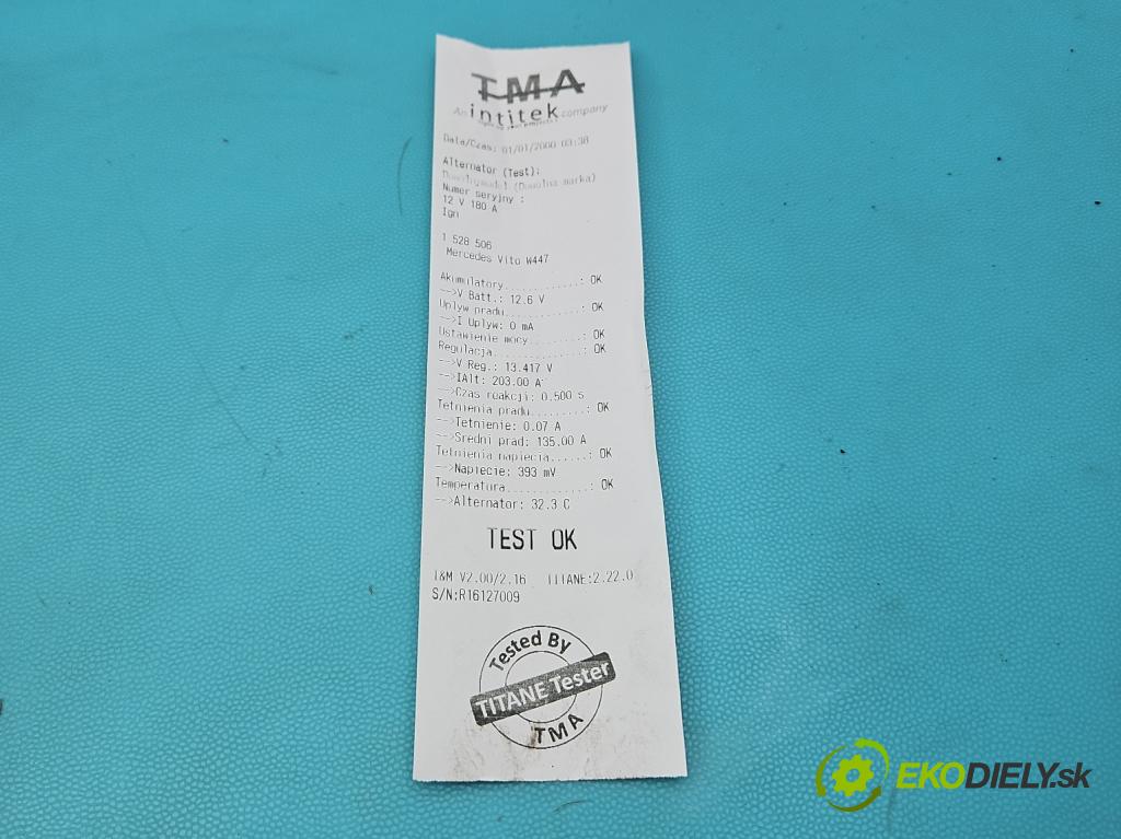 Mercedes Vito W447 2014- 1.75 cdi 102 HP manual 75 kW 1750 cm3 5- Alternator A003TX2881ZE (Alternátor)