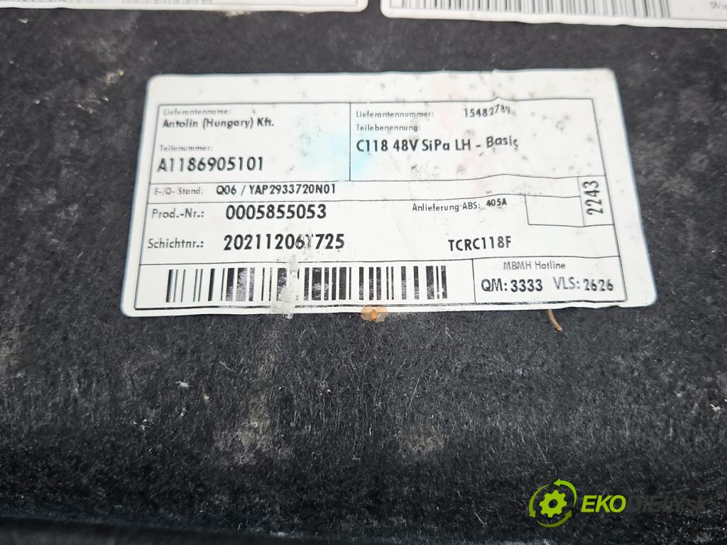 Mercedes CLA C118/X118 2019-2025 1.3b: 163 HP automatic 120 kW 1300 cm3 4- Čalounictví: kufra: ľavé A1186905101