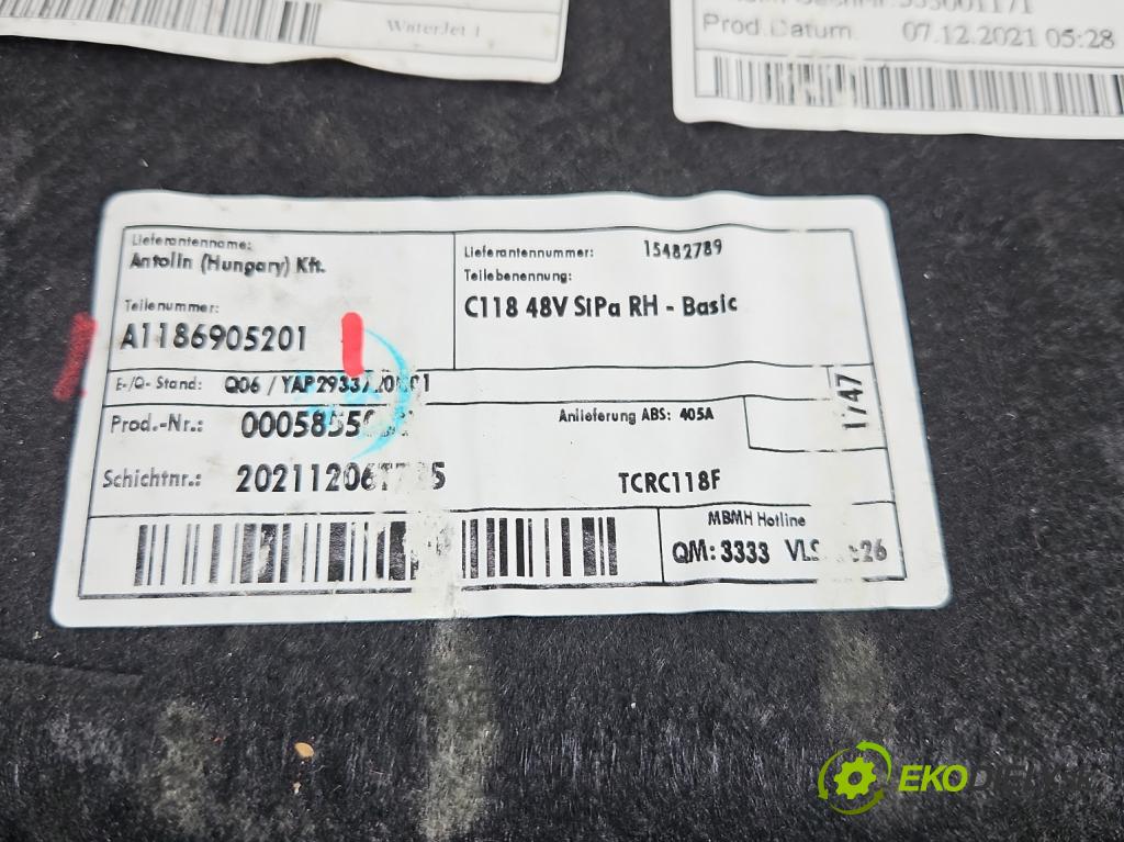 Mercedes CLA C118/X118 2019-2025 1.3b: 163 HP automatic 120 kW 1300 cm3 4- Čalounictví: kufra: pravé A1186905201