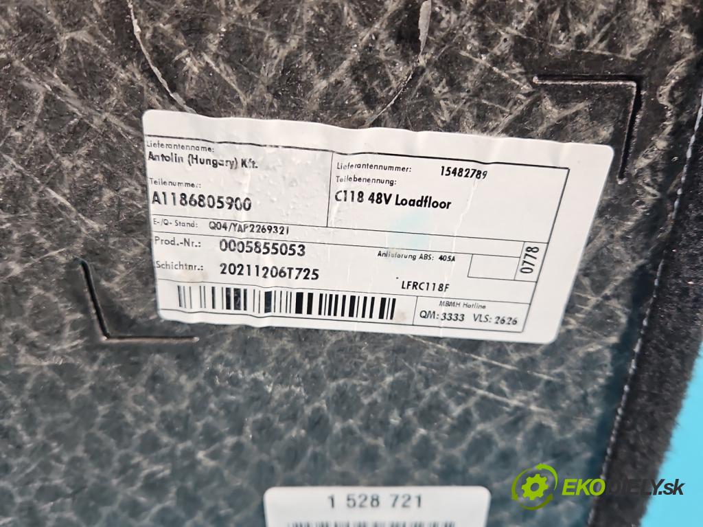 Mercedes CLA C118/X118 2019-2025 1.3b: 163 HP automatic 120 kW 1300 cm3 4- koberec do auta kufra: A1186805900