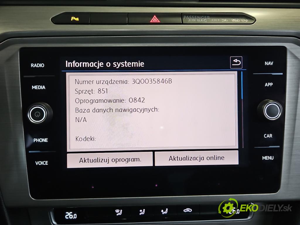 Vw Passat B8 2014 - 1.4 tsi 125 HP manual 92 kW 1395 cm3 4- Radio originál 5G6919605B
