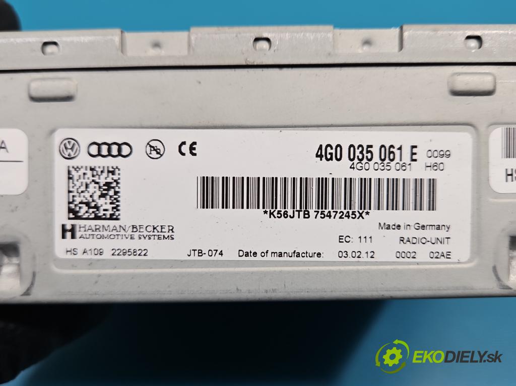 Audi A6 C7 2011-2018 3.0 TDI 204 HP automatic 150 kW 2967 cm3 5- riadiaca jednotka ostatné 4G0035061E