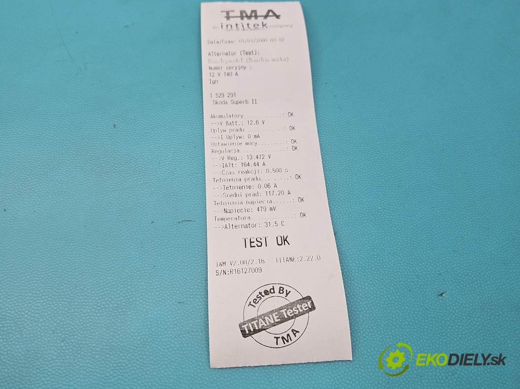 Skoda Superb II 2008-2015 2.0 TDI 170 HP automatic 125 kW 1968 cm3 5- Alternator 06F903023P (Alternátor)