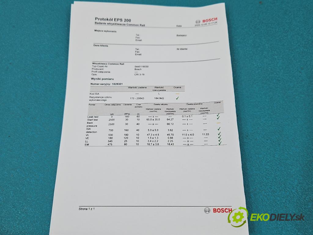 Skoda Superb II 2008-2015 2.0 TDI 170 HP automatic 125 kW 1968 cm3 5- vstrek 0445116030 (Vstrekovač paliva)