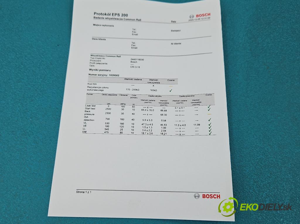 Skoda Superb II 2008-2015 2.0 TDI 170 HP automatic 125 kW 1968 cm3 5- vstrek 0445116030 (Vstrekovač paliva)