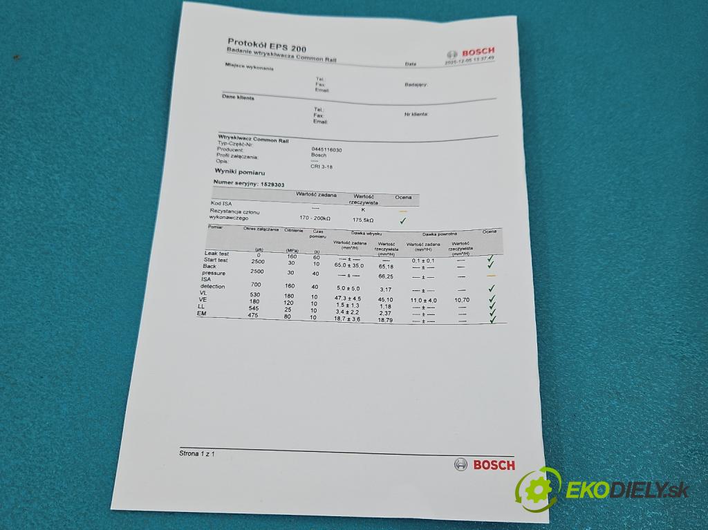 Skoda Superb II 2008-2015 2.0 TDI 170 HP automatic 125 kW 1968 cm3 5- vstrek 0445116030 (Vstrekovač paliva)