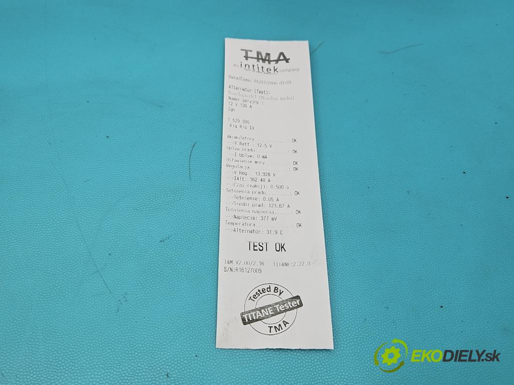 Kia Rio IV 2016-2023 1.2 16V 84KM manual 61.8 kW 1197 cm3 5- Alternator 37300-07500 (Alternátor)