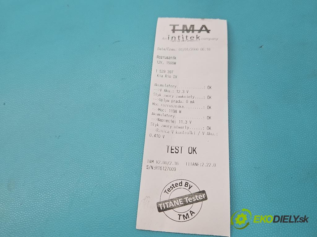 Kia Rio IV 2016-2023 1.2 16V 84KM manual 61.8 kW 1197 cm3 5- startér: 36100-07100 (Startér)