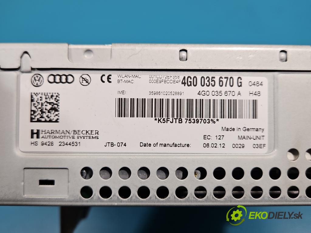 Audi A6 C7 2011-2018 3.0 TDI 204 HP automatic 150 kW 2967 cm3 5- Radio originál 4G0035670G