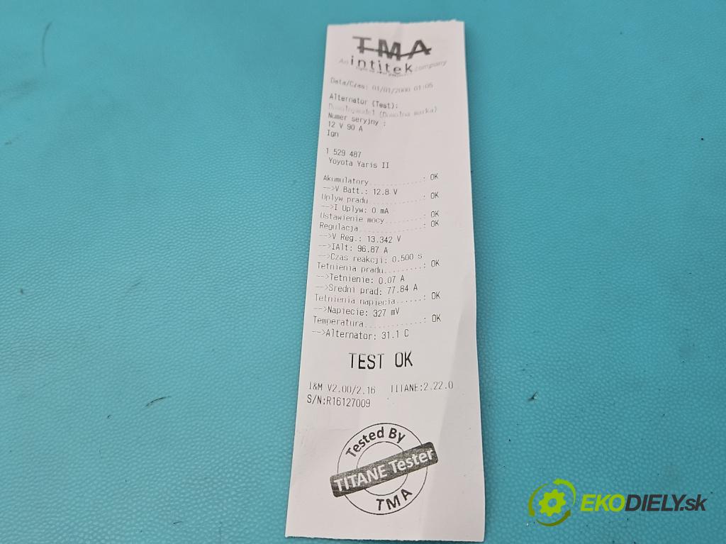 Toyota Yaris II 2005-2011 1.0 vvti 69KM manual 51 kW 998 cm3 3- Alternator  (Alternátor)