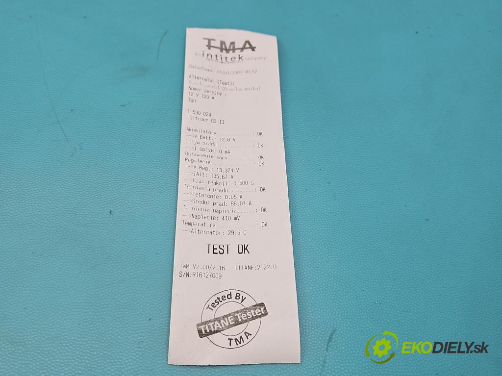 Citroen C3 II 2009-2016 1.2 Pure Tech: 82 HP manual 60 kW 1199 cm3 5- Alternator 9670899580 (Alternátor)