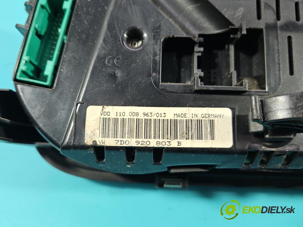 Vw Transporter T4 1990-2003 2.5 TDI 88 HP manual 65 kW 2461 cm3 5- prístrojovka/ budíky 7D0920803B (Prístrojová doska)